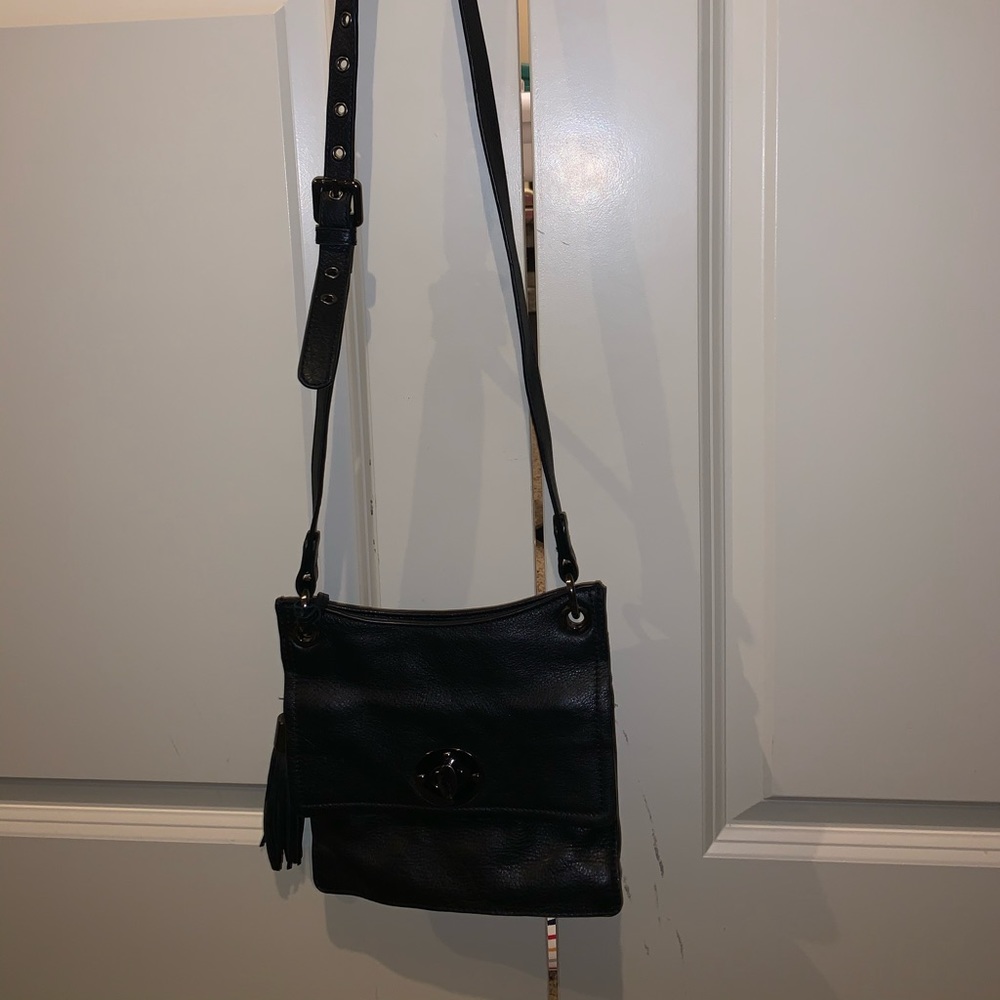Black leather cross body purse